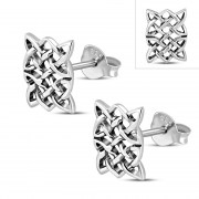 Rectangle Celtic Knot Stud Silver Earrings, ep284st